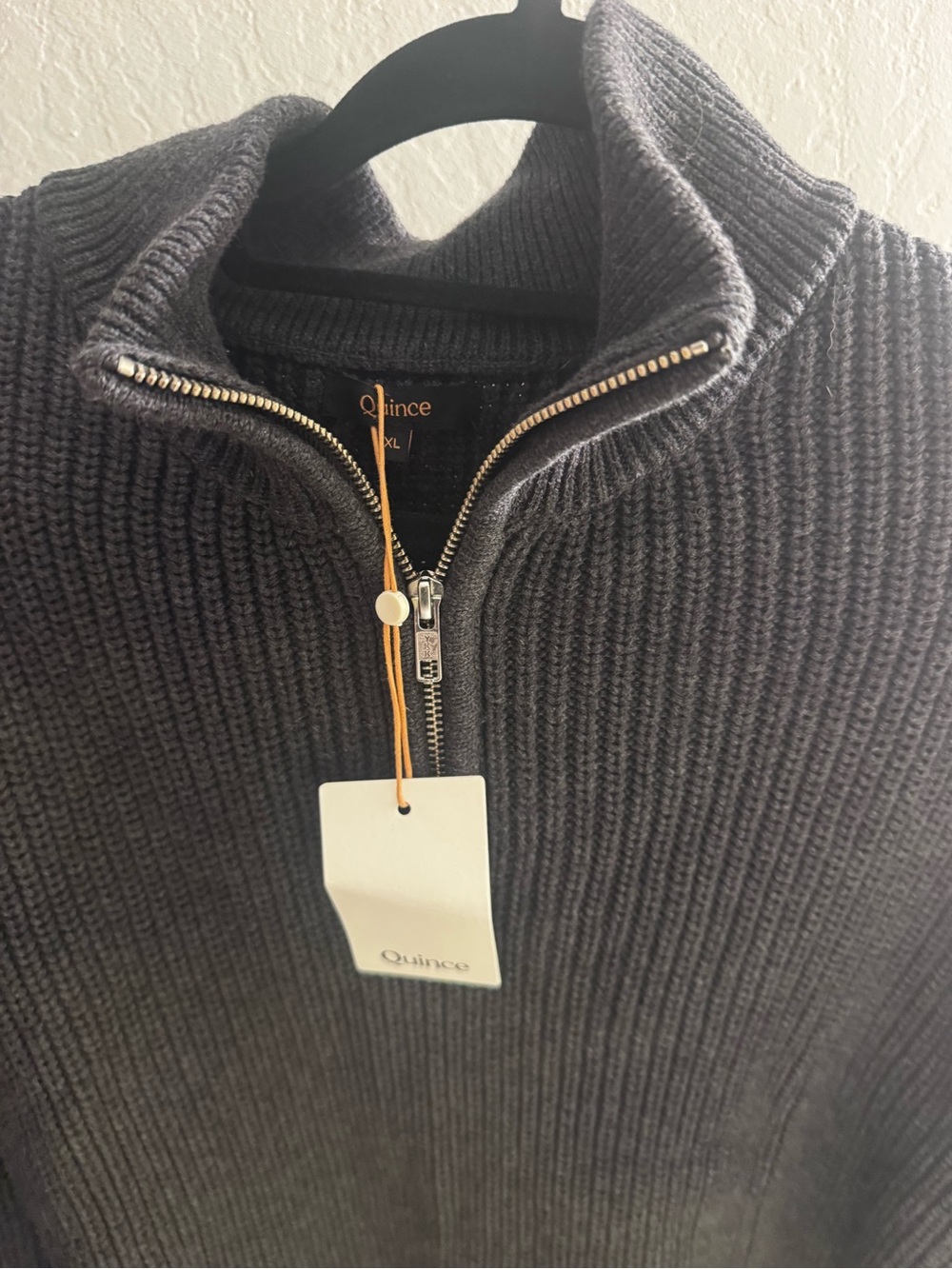 Quince Men's Zip-Front Ribbed Sweater - quarter zipped charcoal XL - Picture 3 of 6